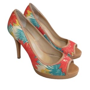 Antonio Melani Stiletto Peep Toe Pumps With Floral Print Size 9 1/2